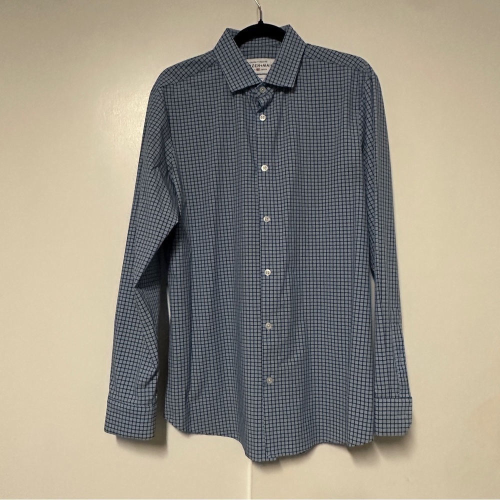 Mizzen + Main Leeward collection Blue Plaid L Trim Performance Button Up Shirt
